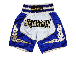 Pantalones boxeo personalizados : KNBXCUST-2043-Blanco-Azul